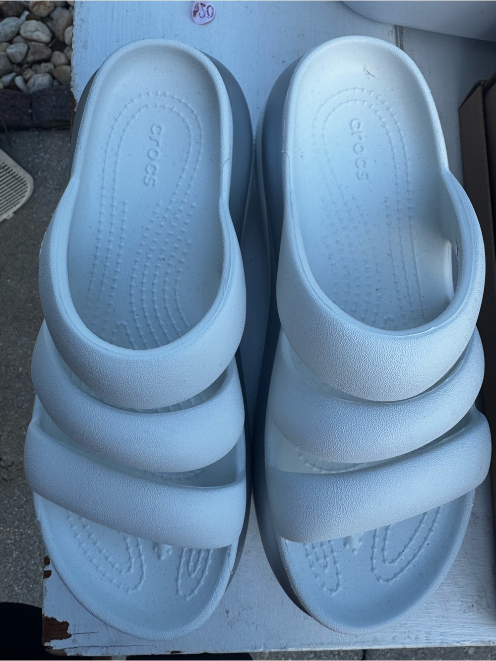 CROCS Triple-Strap Slide Sandals in White